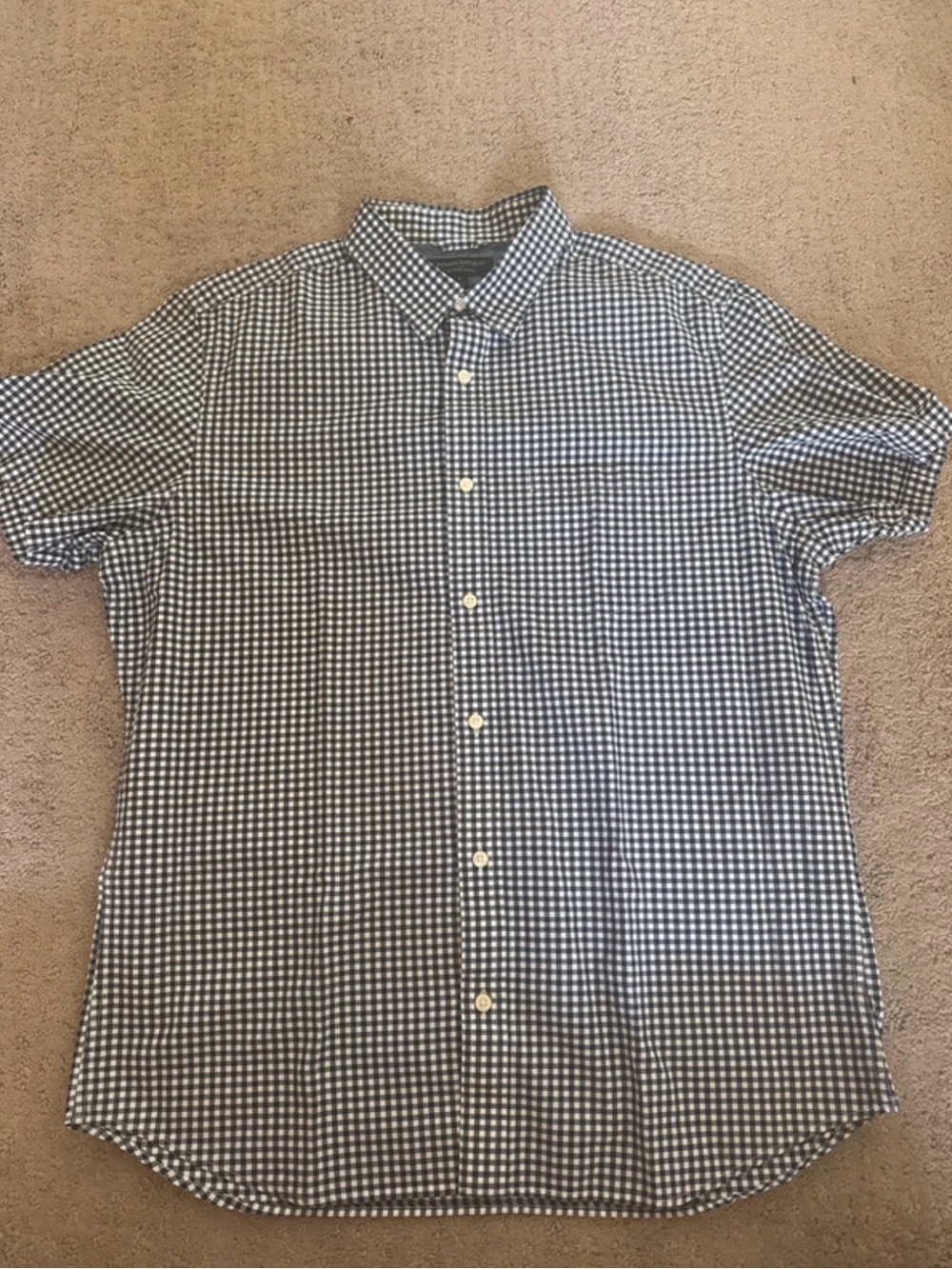 Gingham Short-Sleeve Button-Down Shirt - Navy/White Size L Slim Fit